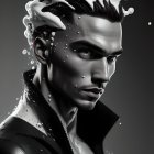 Stylized man portrait with strong features in monochrome art