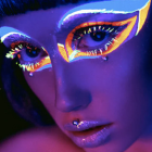 Vibrant cosmic makeup on woman's face in digital art