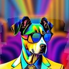 Colorful Dog in Sunglasses and Suit with Abstract Background