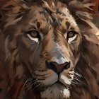 Colorful Lion Face Artwork in Warm Tones on Dark Background