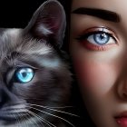 Colorful Abstract Portrait: Woman's Profile with Blue Eye and Cat-Like Creature