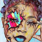 Colorful Abstract Portrait of Woman with Butterfly Eye Covering