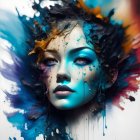 Vibrant digital portrait of a woman with colorful paint splashes