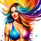 Colorful artwork featuring woman with flowing paint-like hair