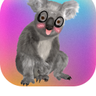 Stylized koala digital illustration on colorful floral backdrop