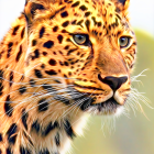 Detailed Leopard Illustration with Green Eyes and Orange Fur