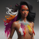 Colorful Abstract Stylized Woman Portrait with Flowing Hair