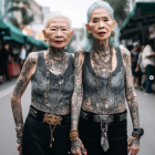 Traditional Attire: Two Women in Vibrant Clothing and Intricate Jewelry