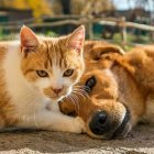 Colorful Close-Up Illustration: Cat and Fox Together in Abstract Background