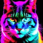 Colorful Close-Up Cat Art with Neon Glow on Dark Background