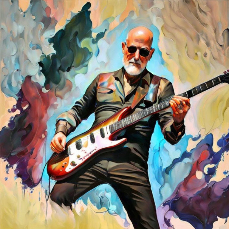 Colorful Illustration: Bearded Man Playing Electric Guitar