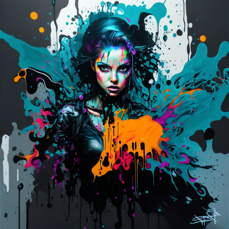 Colorful Abstract Portrait of Woman on Dark Background