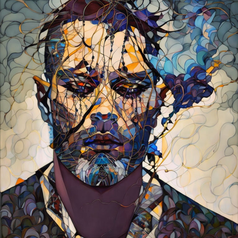 Colorful Abstract Portrait with Fragmented Mosaic Textures