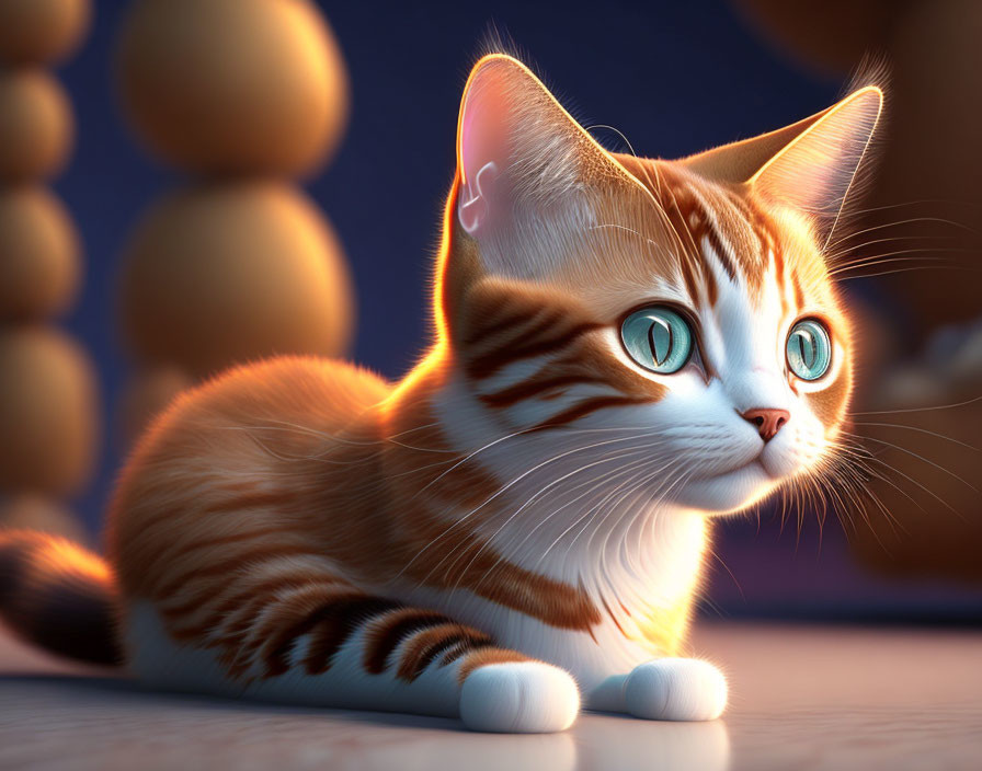 Orange Tabby Cat with Green Eyes in Softly-Lit 3D Rendering