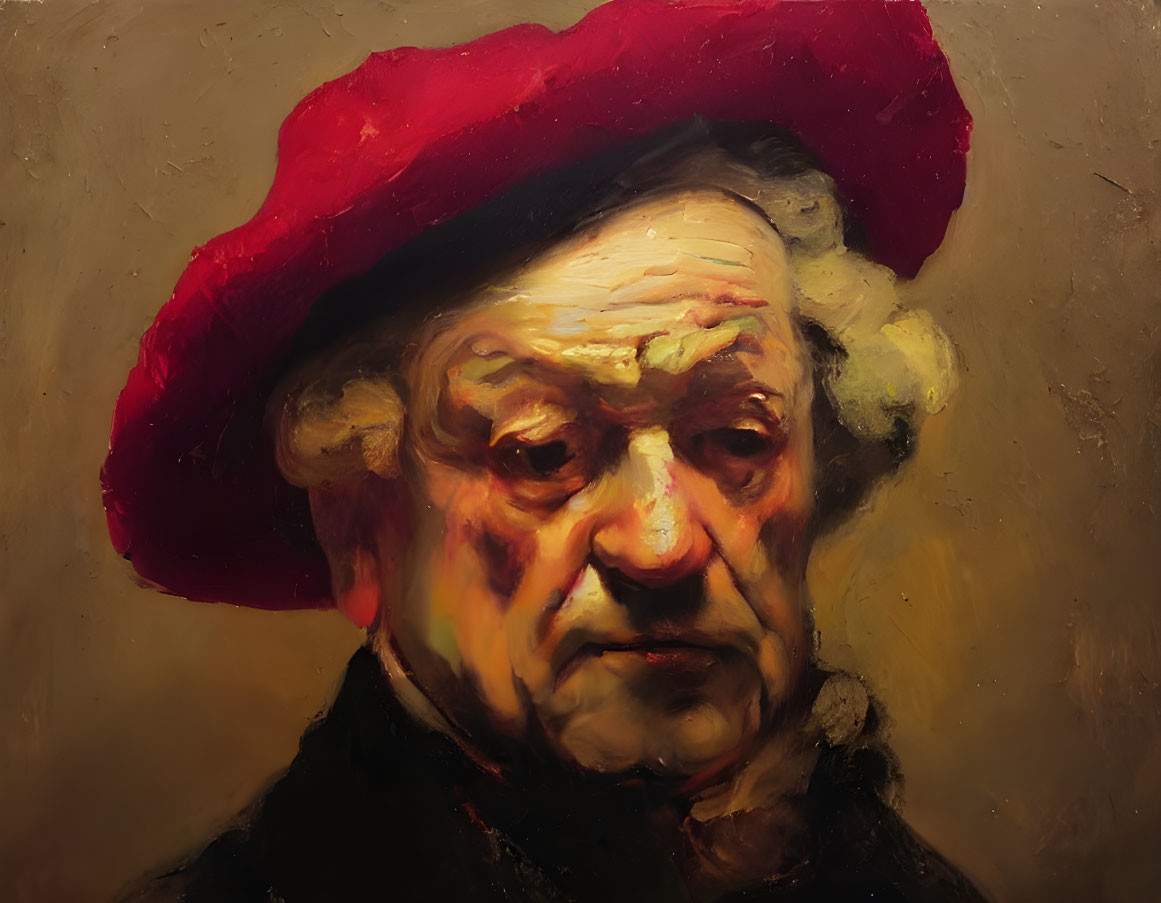 Elderly man in red hat with pronounced facial features