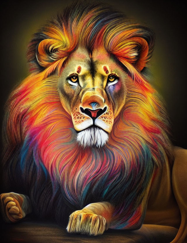 Colorful Illustration of Serene Lion with Vibrant Mane