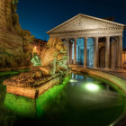 Ancient Roman bathhouse scene with people in thermal pools