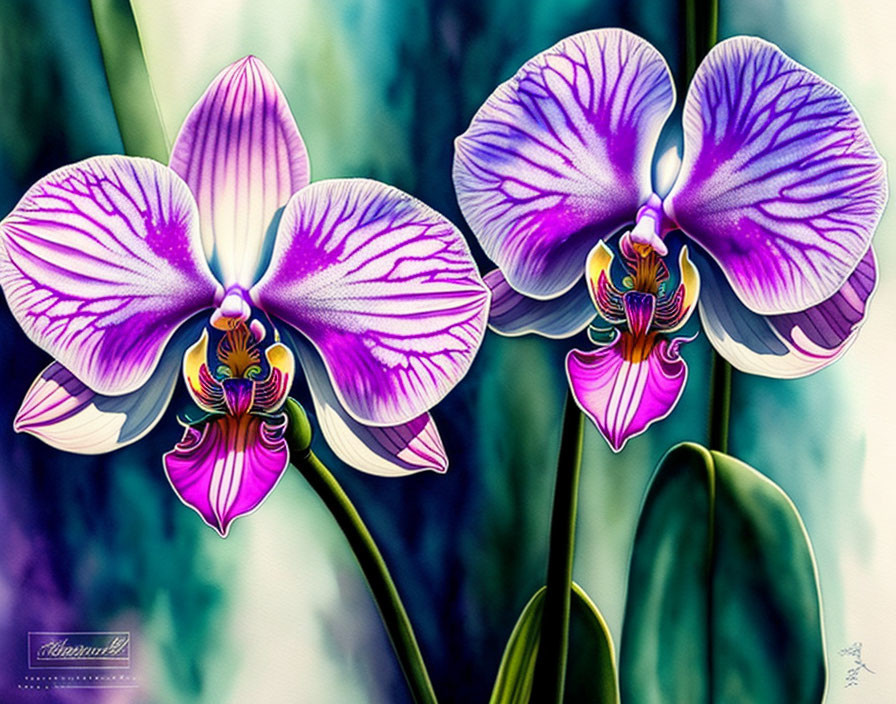 Detailed Purple-Striped Orchids in Digital Painting