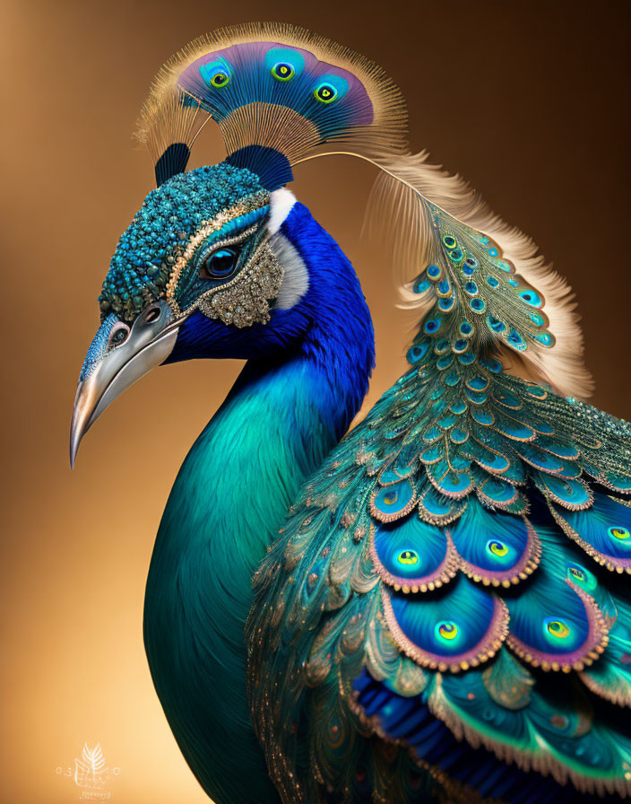 Colorful Peacock with Iridescent Blue and Green Plumage