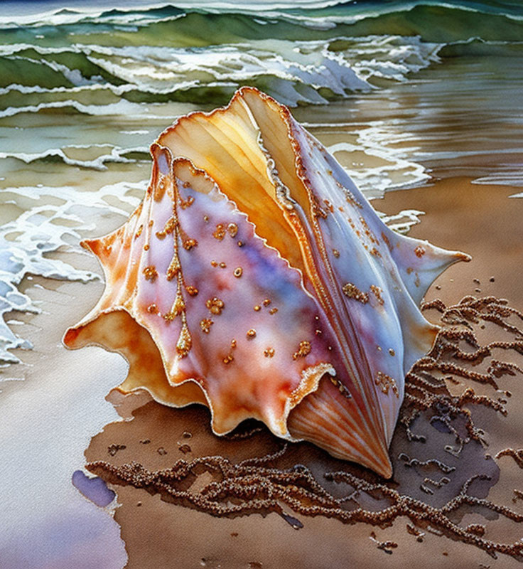 Colorful Seashell with Detailed Patterns on Sandy Shore