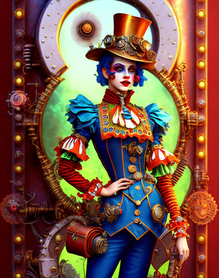 Steampunk-inspired character in colorful costume