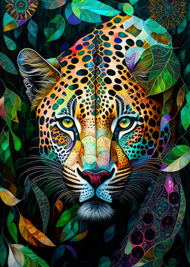 Colorful Jaguar Artwork with Intricate Patterns and Vivid Hues