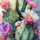 Colorful Blooming Cacti Collection with Water Droplets