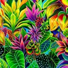 Multicolored Tropical Leaves in Green, Yellow, Purple, and Red