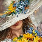 Portrait of Girl with Floral Hat and Vibrant Flowers in Hair