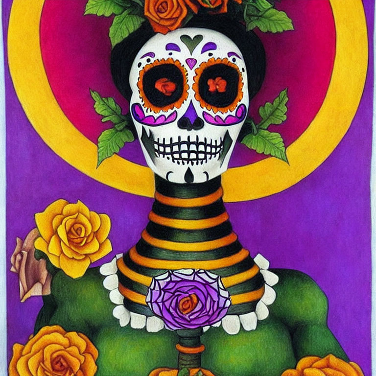 Vibrant Skull Illustration with Day of the Dead Theme