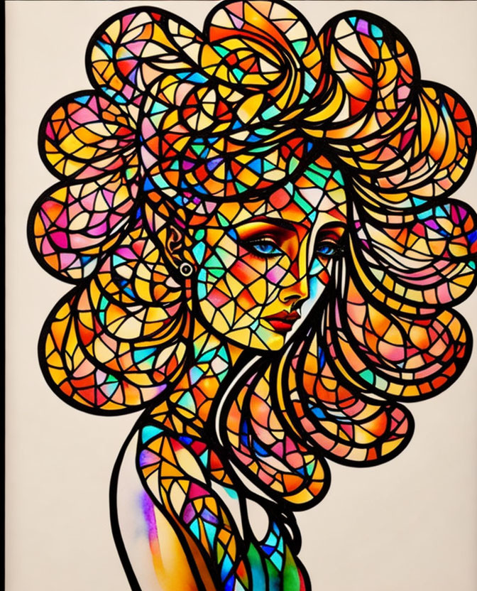 Colorful Stained Glass Style Woman Illustration