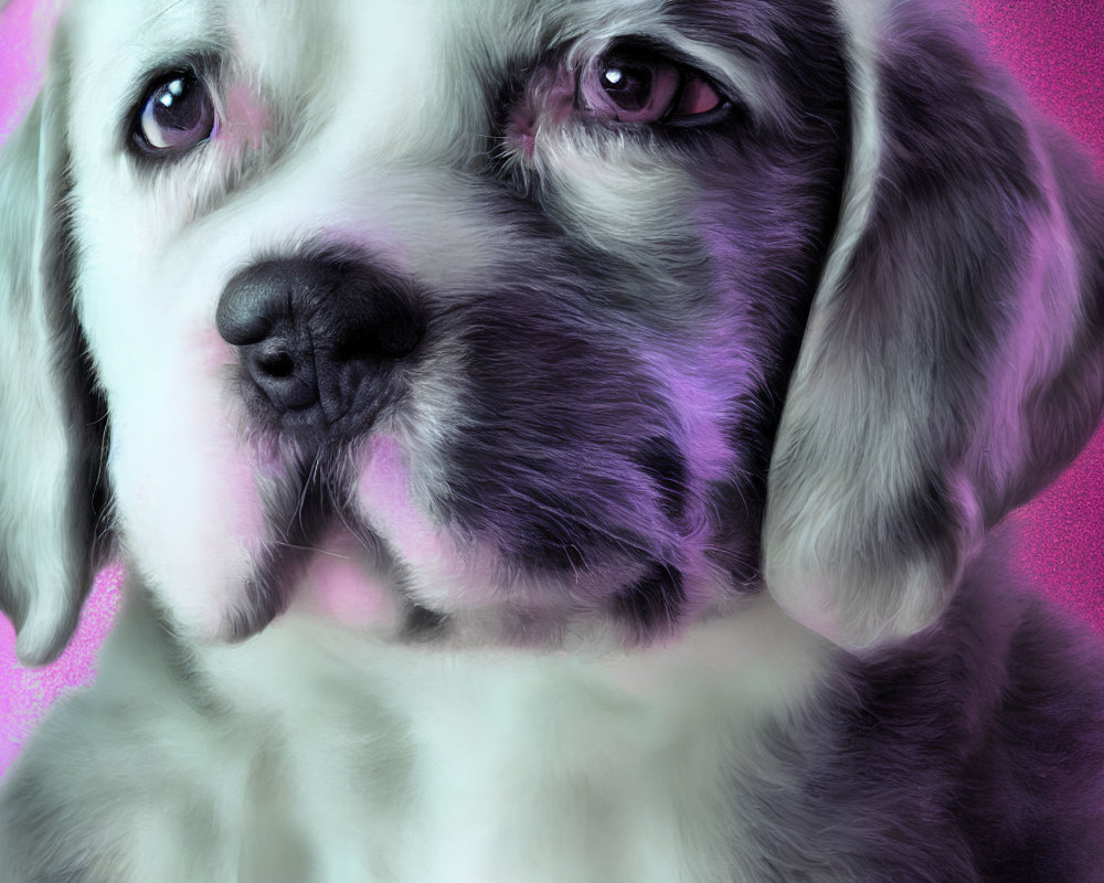 Adorable Puppy with Expressive Eyes on Neon Background