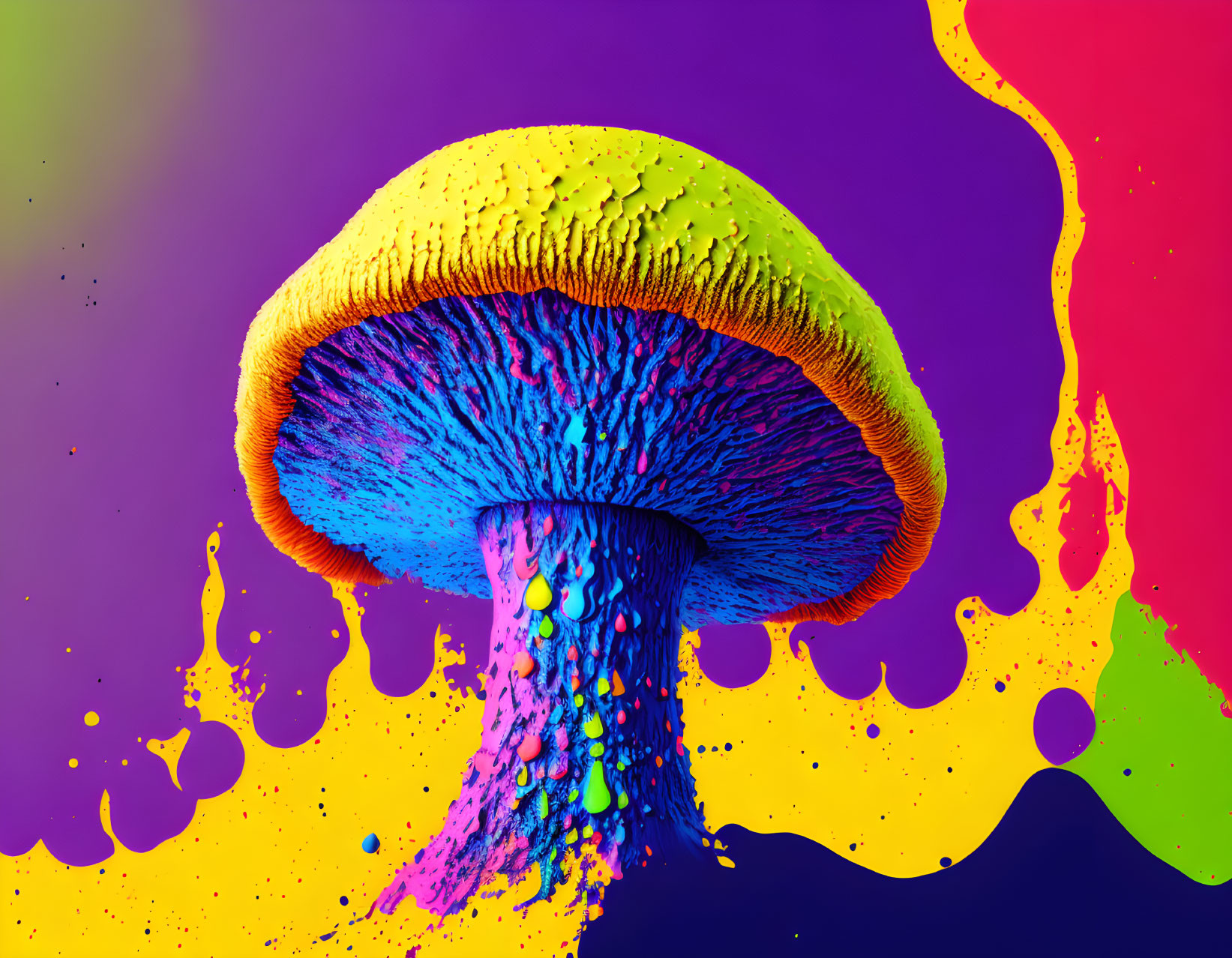 Colorful psychedelic mushroom on vibrant backdrop