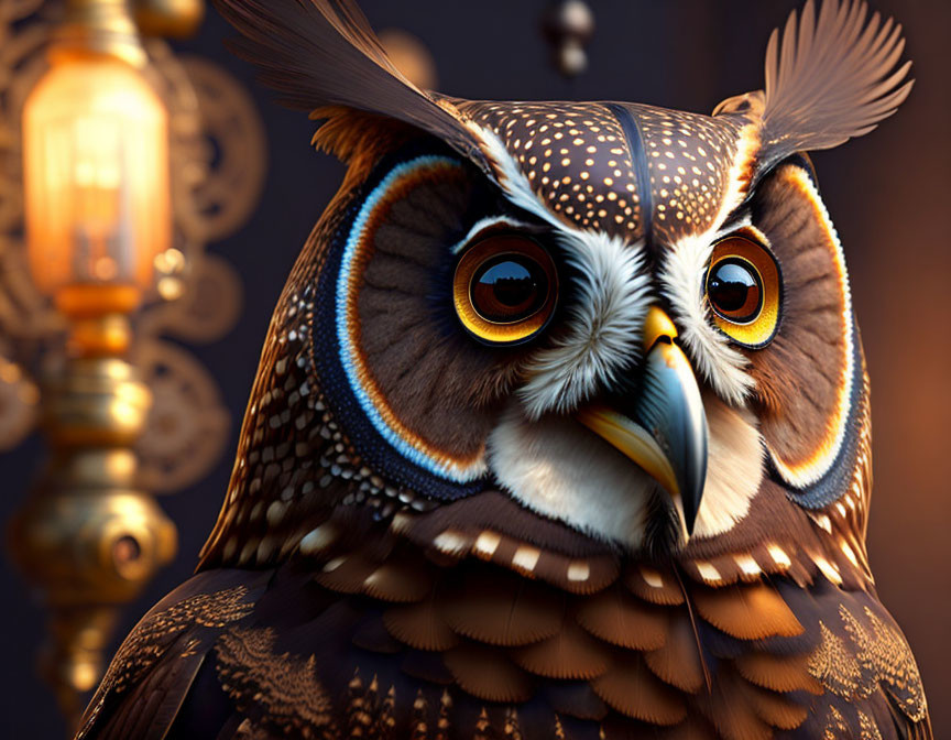 Detailed Stylized Owl Image with Lantern Background