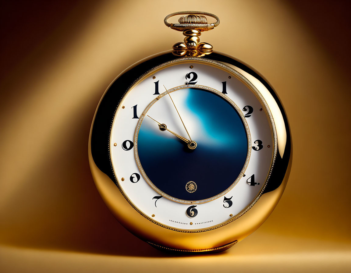 Luxurious Gold Cased Pocket Watch with White & Blue Face on Gradient Background