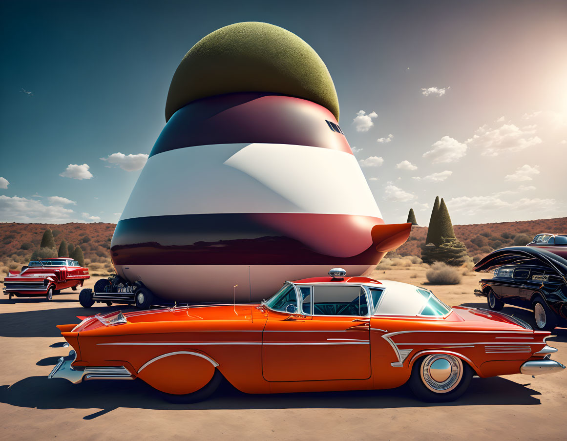 Colorful Egg-shaped Object Dominates Desert Road Scene