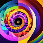 Colorful Spiral Abstract Artwork with Concentric Circles in Purple to Yellow Spectrum