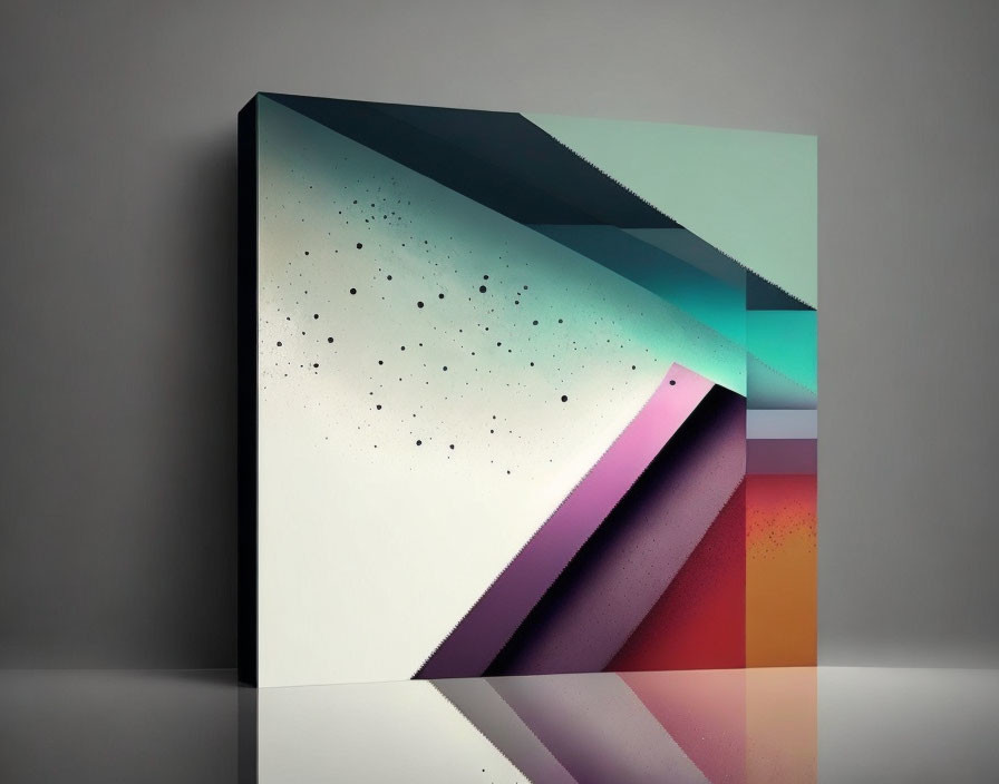 Geometric Abstract Canvas Art with Color Gradient and Speckled Accents