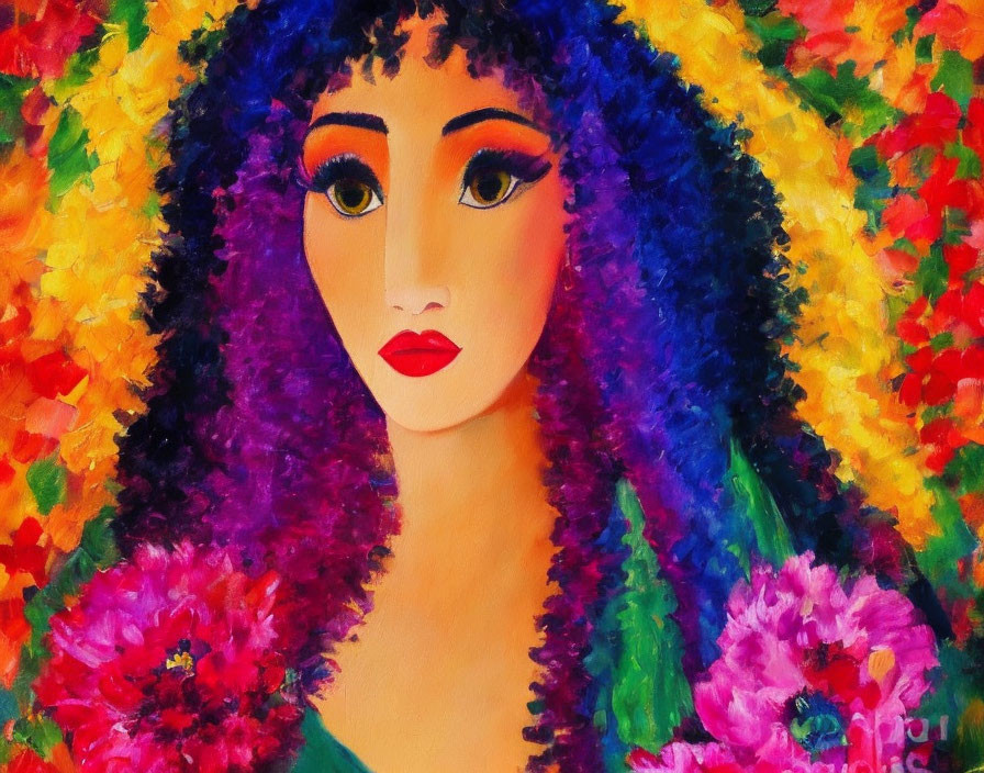 Colorful Impressionist Portrait of Woman with Expressive Eyes