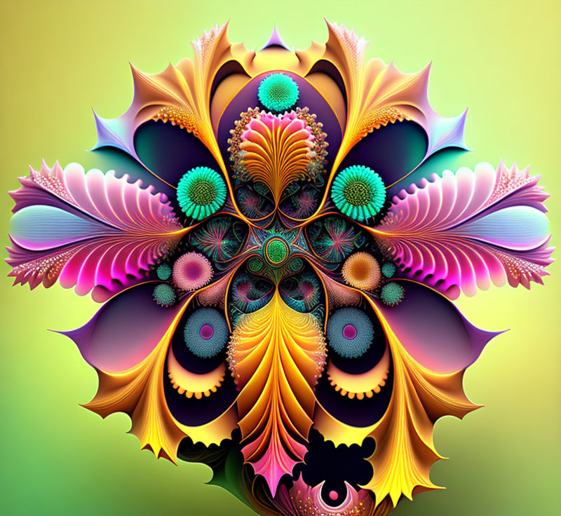 Colorful Symmetrical Fractal Pattern with Intricate Designs