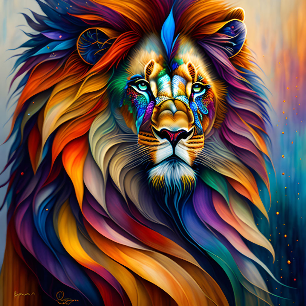 Colorful Lion Artwork Featuring Cosmic Elements