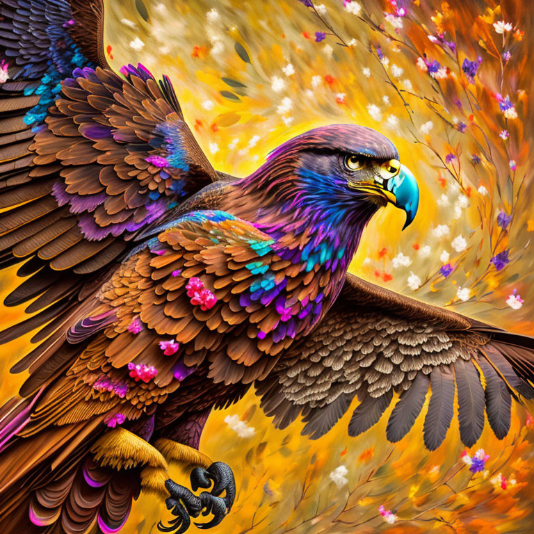 Colorful Eagle in Flight Amid Autumn Leaves