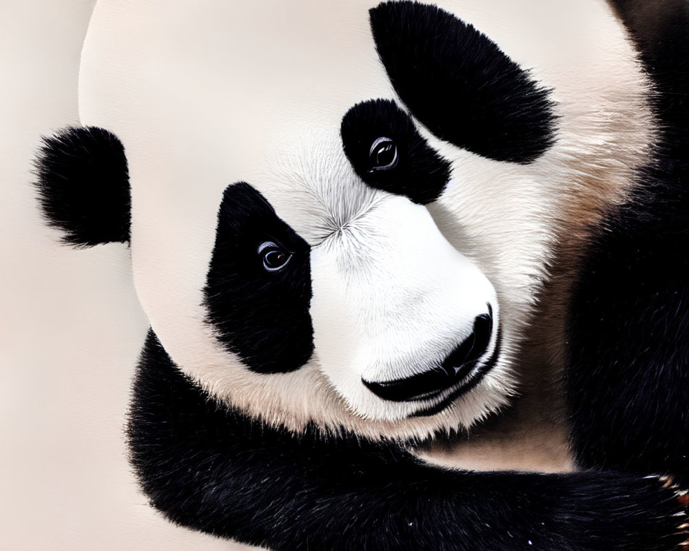 Detailed Close-Up of Giant Panda's Black and White Face