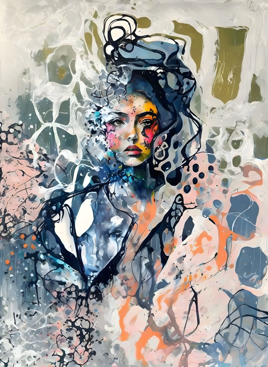 Colorful Abstract Art: Woman Portrayed with Dynamic Brushstrokes