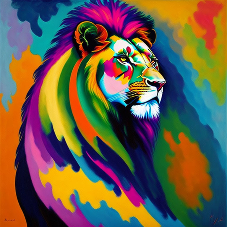 Colorful lion painting in pop art style