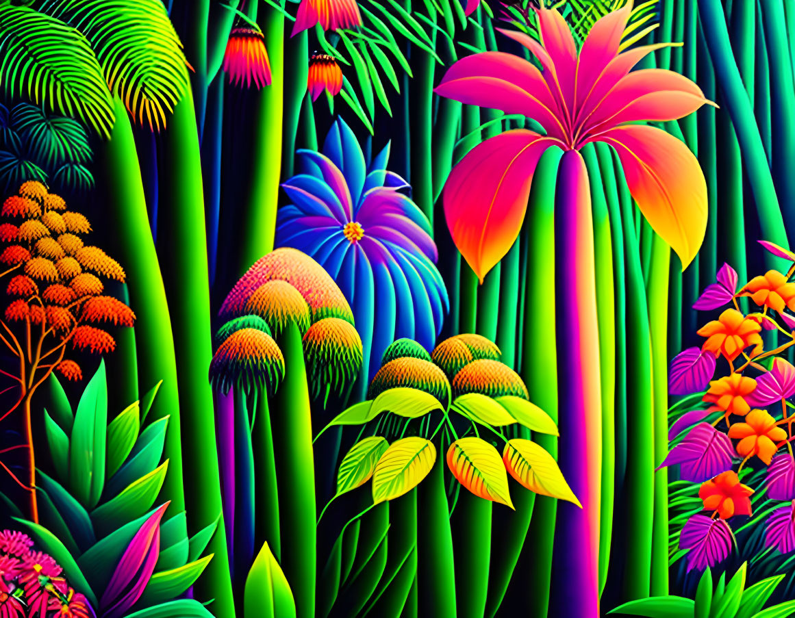 Colorful Tropical Digital Art with Stylized Plants