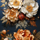 Colorful Floral Painting with Orange, Yellow, and White Flowers