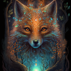 Vivid portrait of a fox with lantern in mystical setting