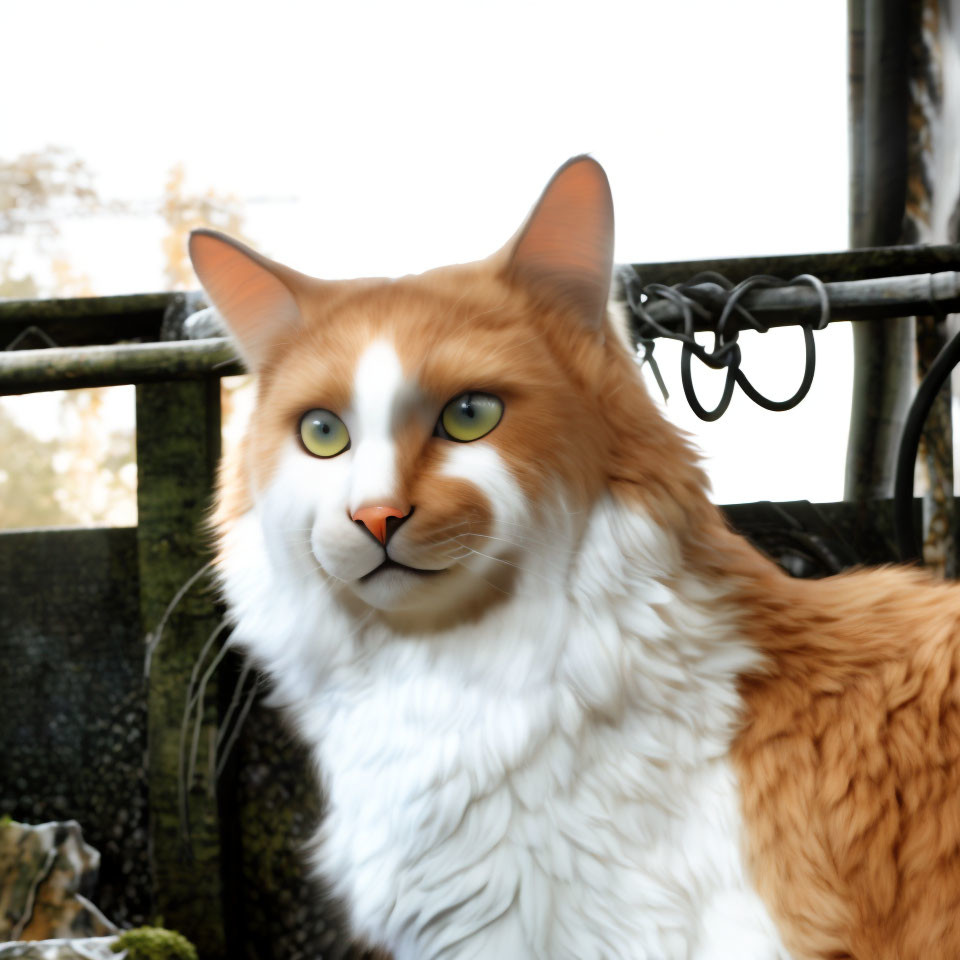 Cat's face with human-like features on blurred background