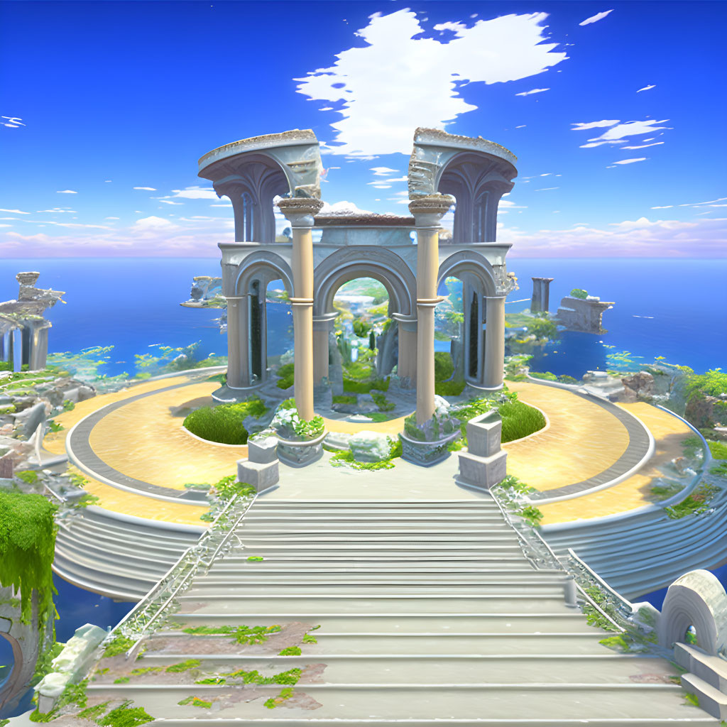 Fantastical realm with ancient ruins on floating islands